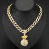 Hip Hop USD Full Diamond Personalized USD Symbol Money Bag Alloy Pendant Hip Hop Men's Cuban Chain Necklace
