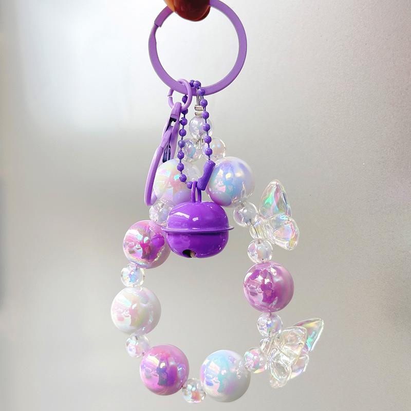 Butterfly Key Chain Colorful Beads Phone Pendant Wrist Strap Car Key Ring Bag Decor Headphone Case Charms