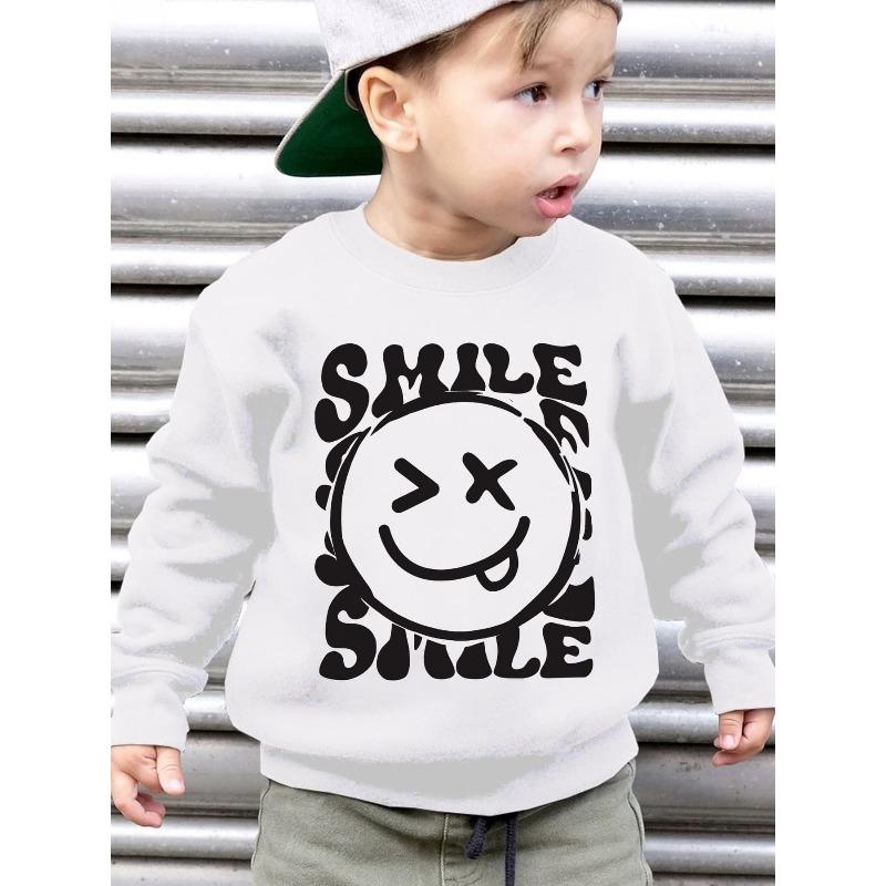 European Size unisex Autumn/Winter Fashion -Lined SMILE Letter Print Loose Casual Long Sleeve Sweatshirt
