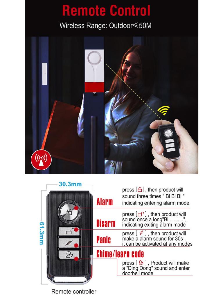 Wireless SF18C Sound & Light Door/Window Alarm with Remote Control