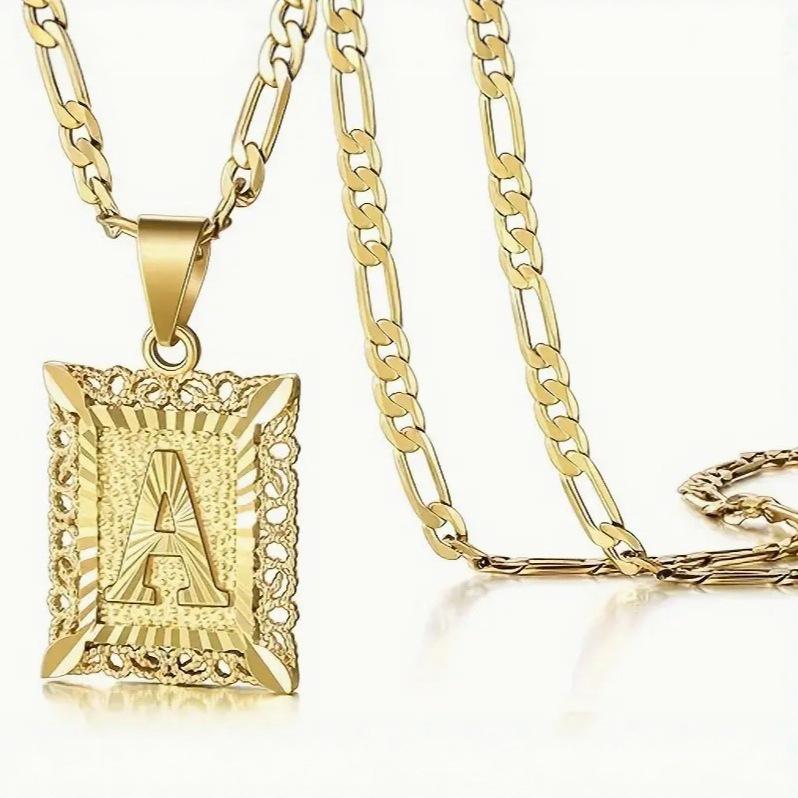 Collana con Ciondolo 26 Lettere Placcata Oro con Catena Spessa