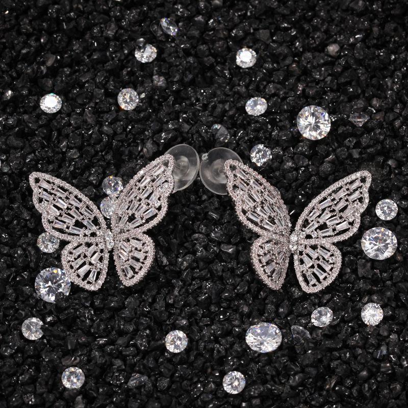 Exaggerated Butterfly Studs Everyday Joker Inlaid Zircon European and American Punk Fashion Earrings Special-Interest Design Multi-Color Earrings