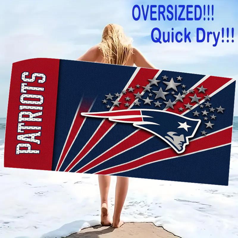 New England Patriots Logo Print Beach Towel, Large Soft Quick Dry Towel for Beach Camping Swimming