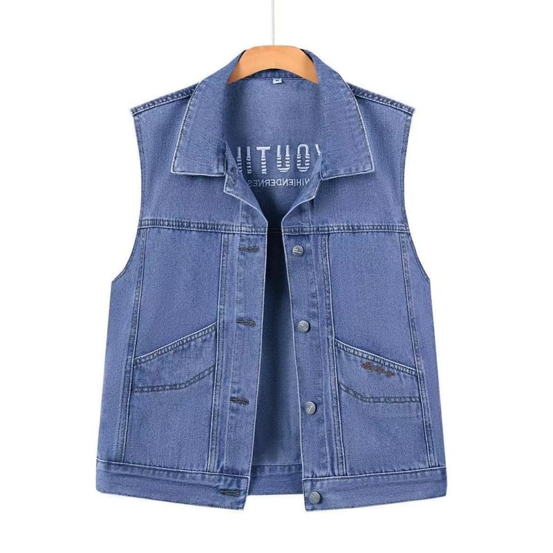 Fashionable Versatile Embroidered Washed Denim Vest for Women, New Spring/Summer Style, Loose Sleeveless Jacket, Casual Thin Outerwear
