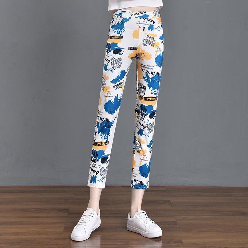 2025 Summer Floral Plaid Elastic Waist Slimming Pants for Women
