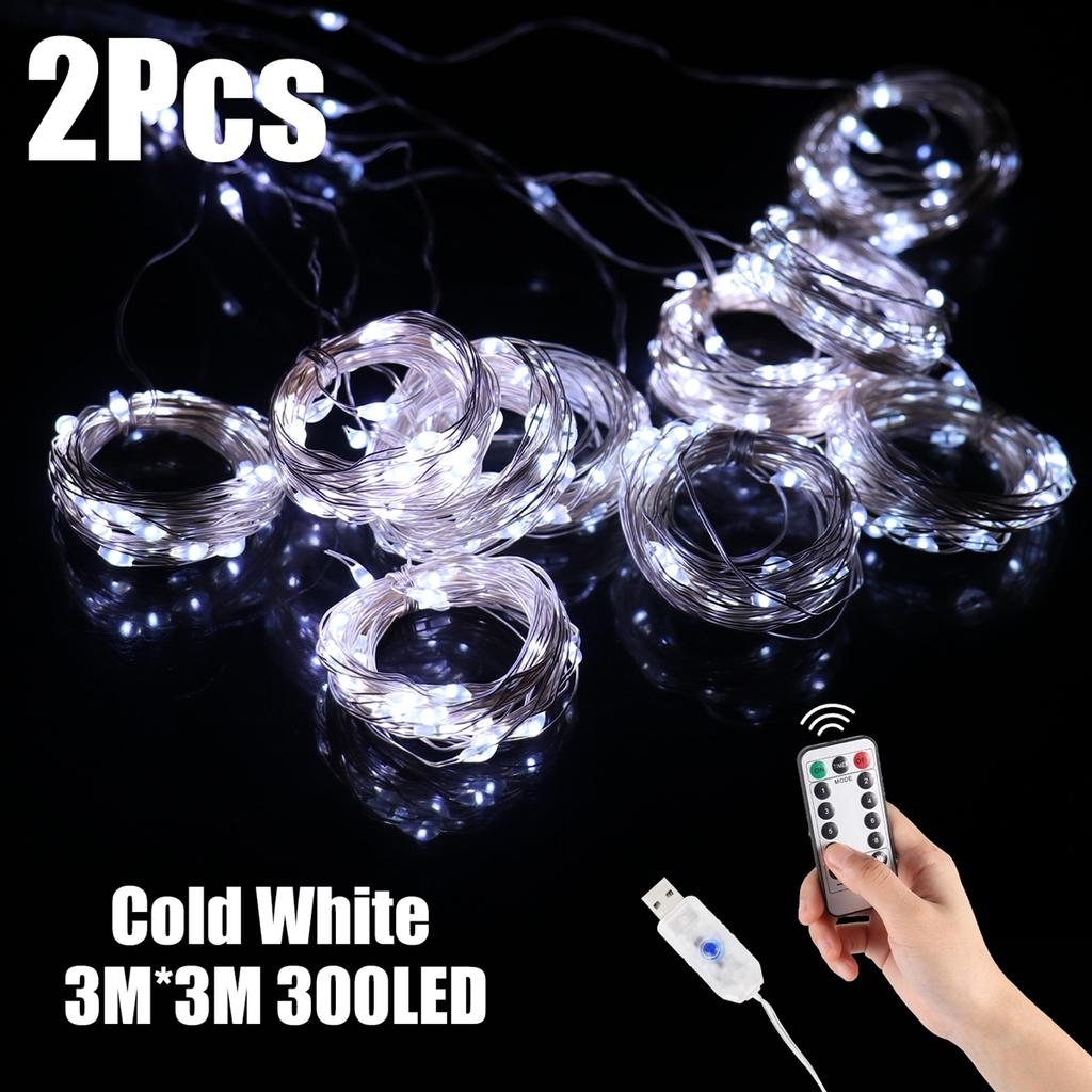 2 Stück 3x3m LED-Vorhang-Lichterkette Weihnachts-Girlande Lichterkette Lichterkette LED-Licht Hochzeits- Heim- Schlafzimmer-Dekoration Beleuchtung