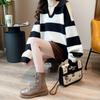 New Autumn and Winter Retro Lazy Minimalist V-neck Stripe Color Matching Loose Casual Oversized Thickened Women's Sweater