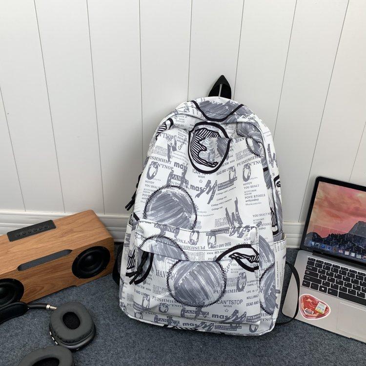 Schoolbag Korean Version Japanese Ins Fashion Trend Schoolbag Male Trendy Brand Couple Graffiti Print Junior High School Student Backpack
