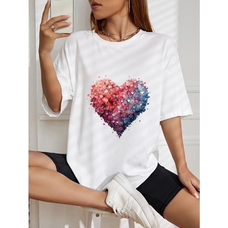 White Oversized T Shirt With Colorful Heart Print For Casual Wear