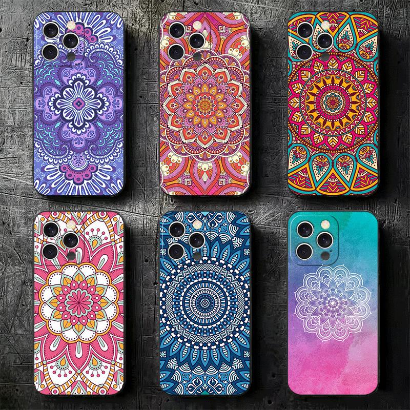Mandala Style Pattern Soft Phone Case for iPhone 16 16E 17 Air 15 Pro Max 14 Plus 13 Mini 11 12 7 Black Cover Back Shell