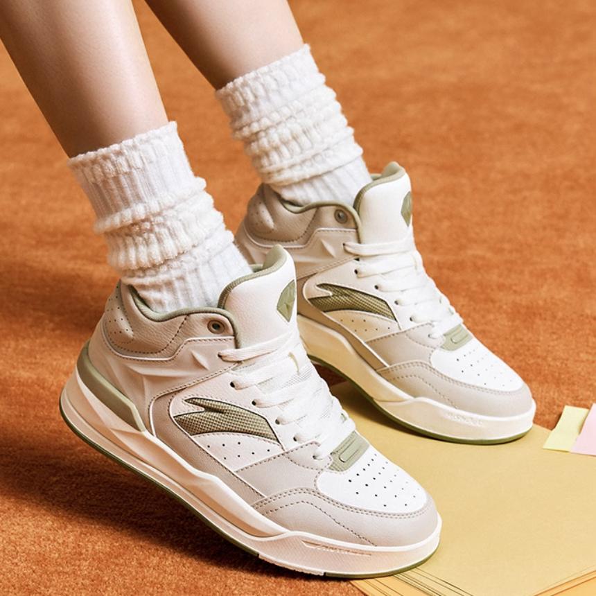 Anta 4 Karat Retro Klassische Rutschfeste Abriebfeste High-Top Skateschuhe Damen Sneaker Weiß Grau Grün 122448031-2