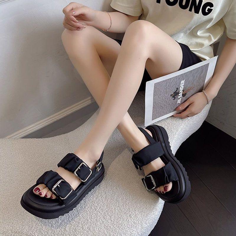 Footwear Beach Women's Shoes Wedge with Platform Waterproof Sandals for Woman Beige Summer 2024 Medium Heels Buckles Trend H Vip