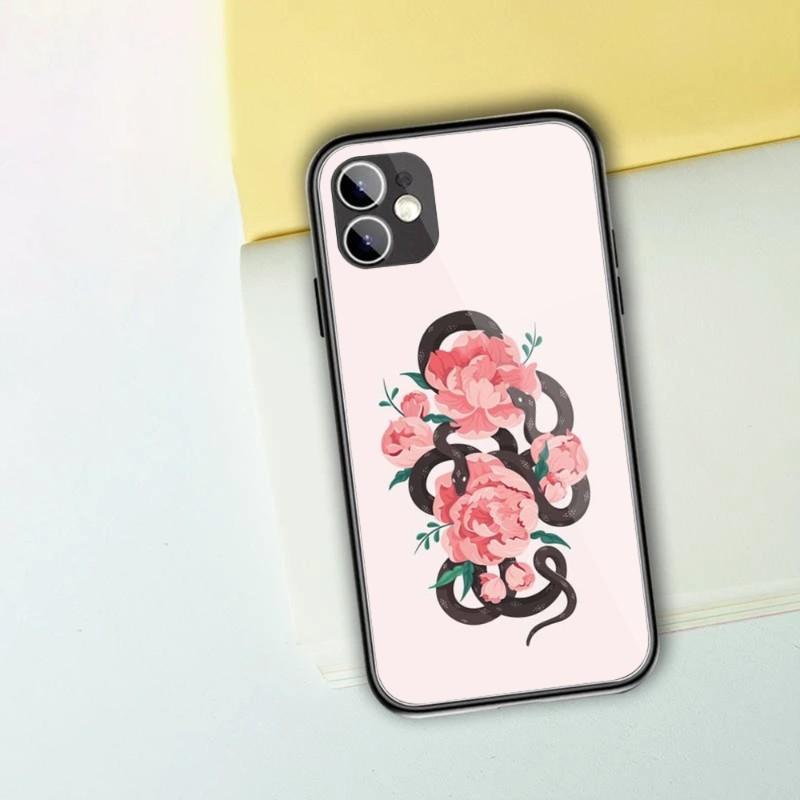 Snake And Flower Phone Case For IPhone 14 13 12 11 XS X 8 7 6 Plus Mini Pro Max SE 2022 Black PC TPU Glass Phone Cover