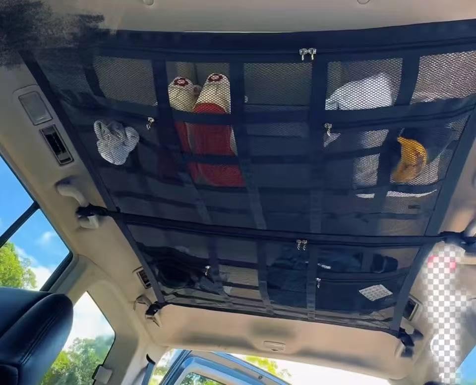 CZEAR Car Storage Roof Net, Roof Box Cargo Net, Luggage Net, for Overnight Stays in Car, Suitable for Toyota Hiace 200 Series (Black, 120cm (Fits Toyo