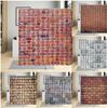 Stone Wall Brick Texture Shower Curtain Set Retro Geometric Red Gray White Bathroom Decor Bathtub Screen Curtains Polyester Hook
