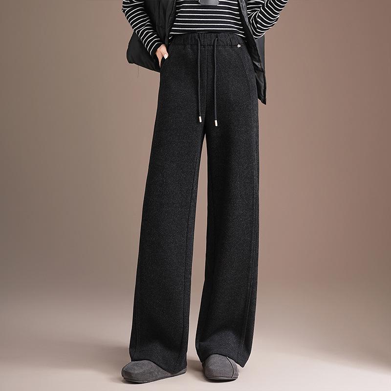 

Women s Wide-Leg Wool Pants - 2025 Autumn/Winter, Loose & Warm Straight-Leg Style S (85-95 lbs) темно-сірий
