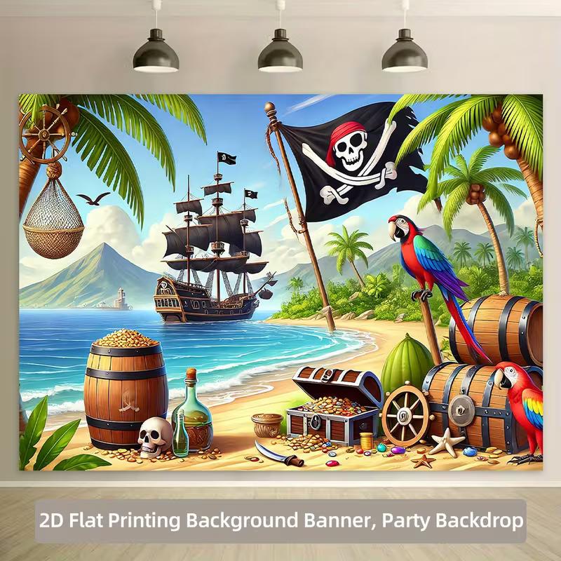 Pirate Treasure Island Tapestry | Tropical Beach Ship & Parrot Decor Background
