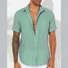 New Style Fashionable Men's Colored Woven Striped Casual Lapel Pocket Short-sleeved Versatile Shirt