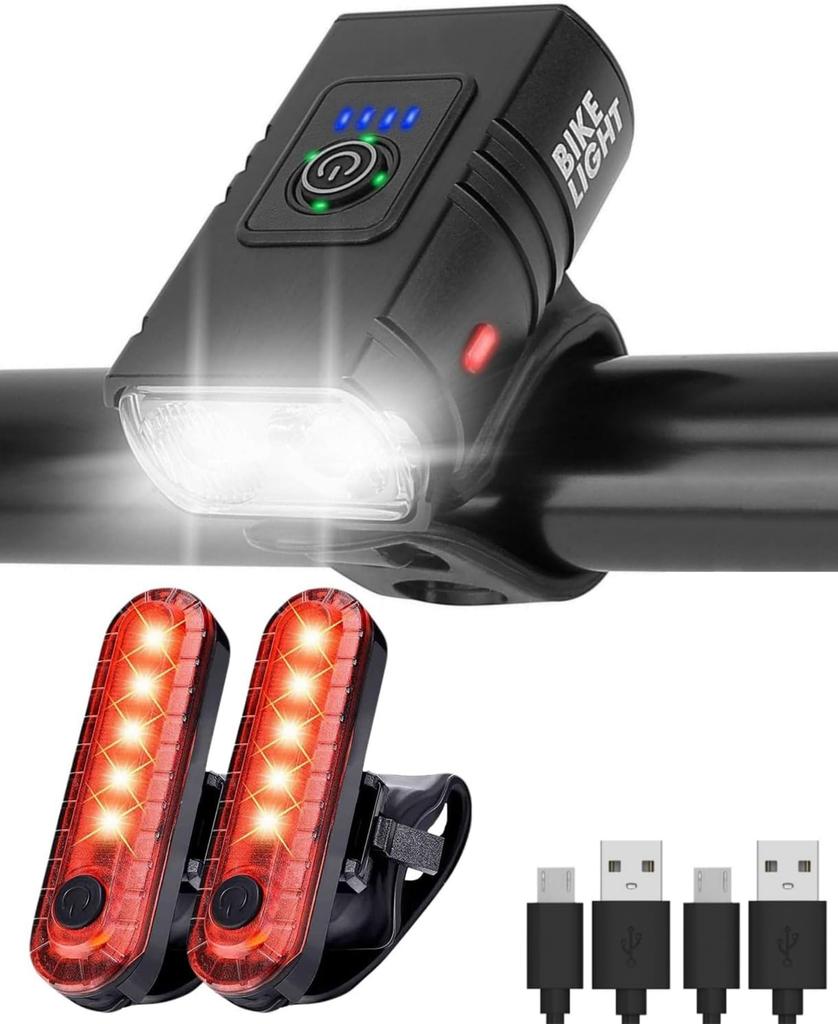 USB Rechargeable LED Bike Light Set and Cycling Bike Headlight Waterproof Safety for and Night Riding (Front Rear), & Taillight, Road, Mountain,