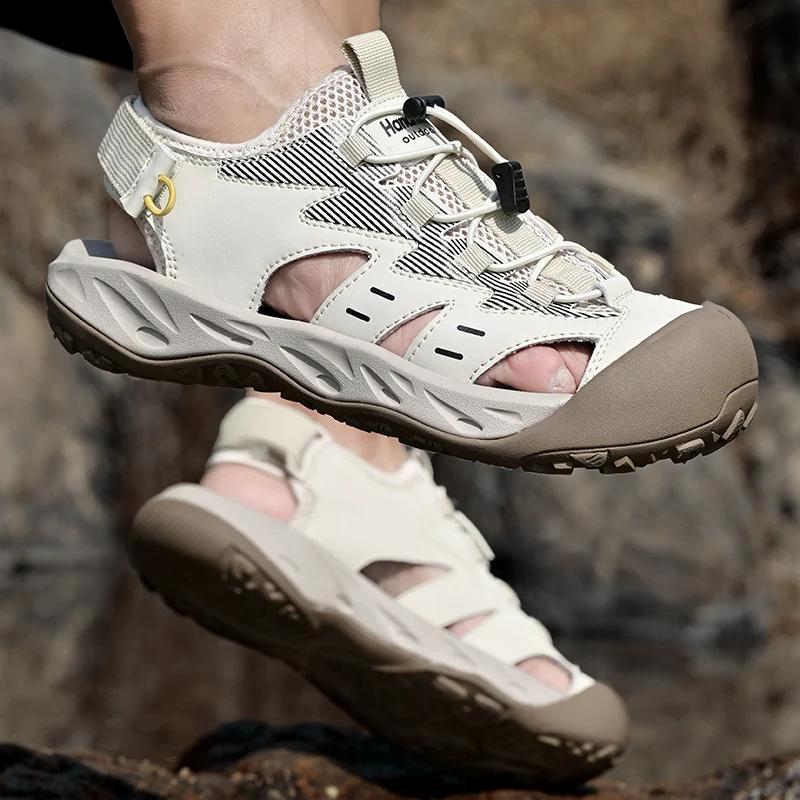 Luxury Men's Leather Sandals Adjustable Straps Wading Aqua Walking Shoes Comfortable Summer Flats Hollow Out Man Casual Sandals