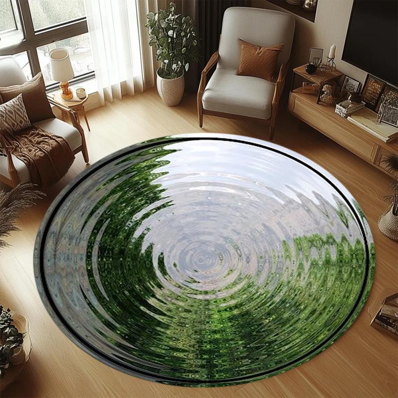 Serene Blue White Gradient Swirl Round Rug Anti-slip Soft Minimalist Carpet for Living Room Home Office Bedroom Decor