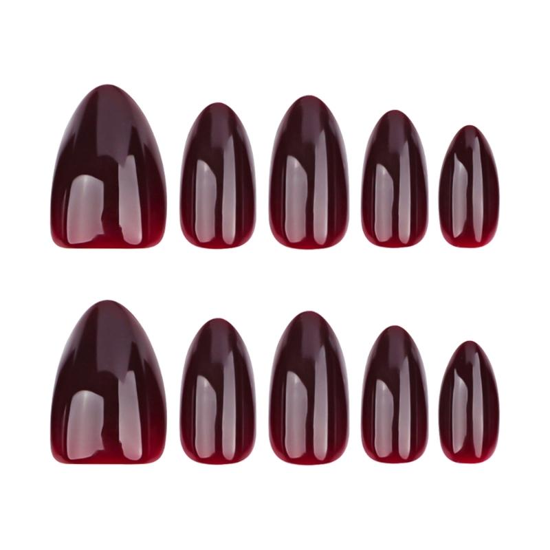 Short Almond Press on Nail,30Pcs Wine Reds Fake Nail in 15 Sizes Glossy False Nail Acrylic Stick on Nail for Women