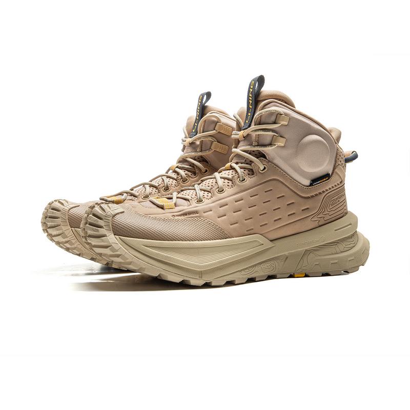Li Ning CF River High Trendy Comfortable Outdoor Non-Slip Wear-Resistant High-Top Hiking Shoes Unisex Hiking Shoes Brown Yellow AHTU015-1