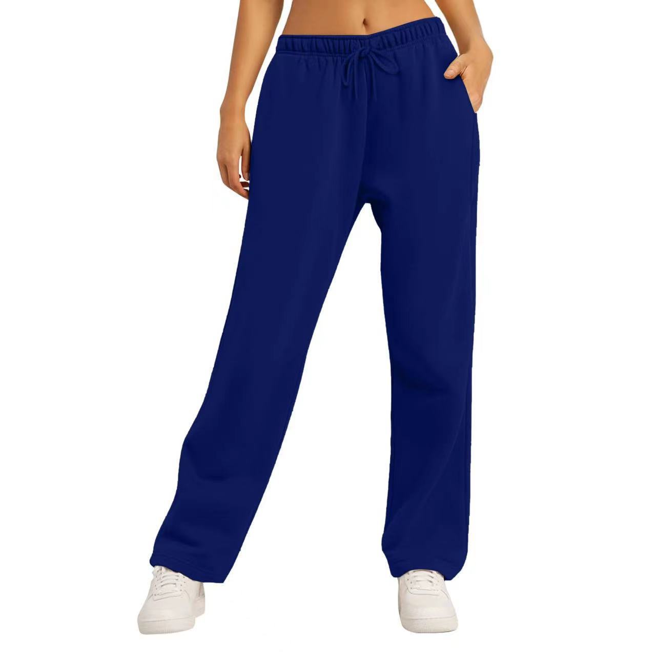 Pantaloni sportivi invernali da donna Pantaloni casual tinta unita Pantaloni sportivi in ​​pile da donna Pantaloni dritti a gamba larga L colore blu scuro