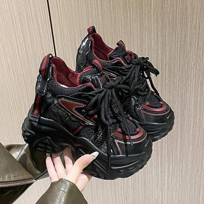 Fashion 12CM New Autumn Breathable Women Chunky Casual Shoes High Heels Winter Wedges Mesh Sneakers Thick Soles Trainers Platform Shoes
