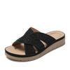 Slope-heeled Flat Rhinestone Slippers for Women Hollowed-out Flip-flops Anti-slip Travel Beach Shoes