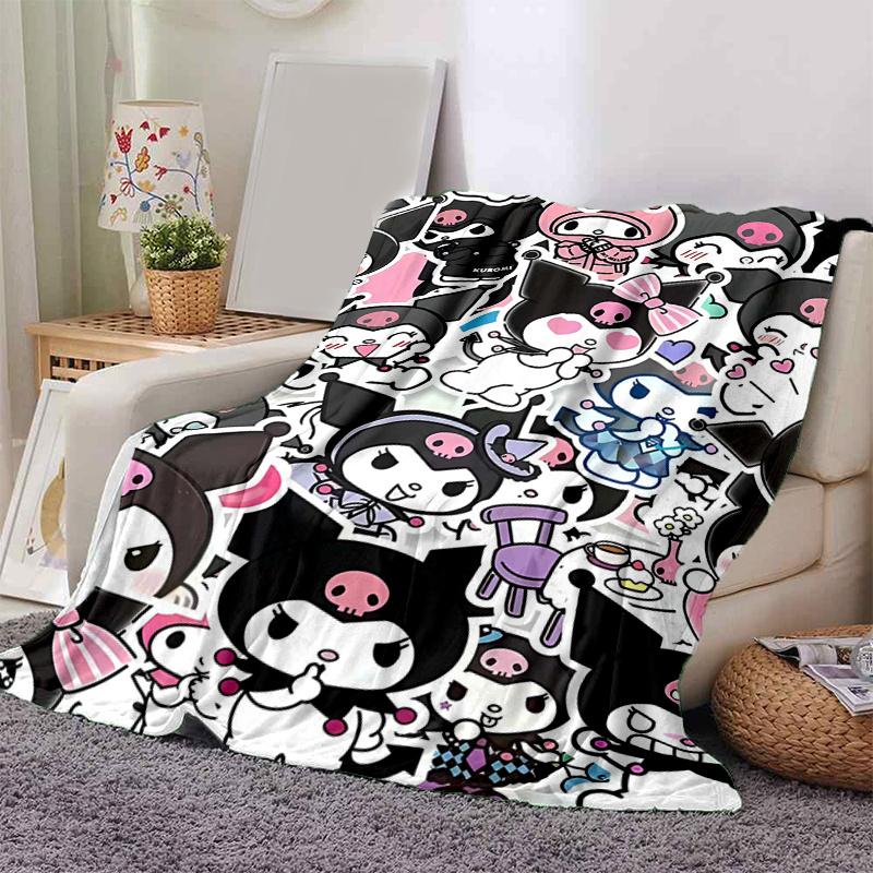 1pc Kuromi Collage Throw Blanket, Cartoon Character Decorative Blanket for Room, Soft Bedding Cover, Perfect Gift for Birthday or Holiday Season, Suit