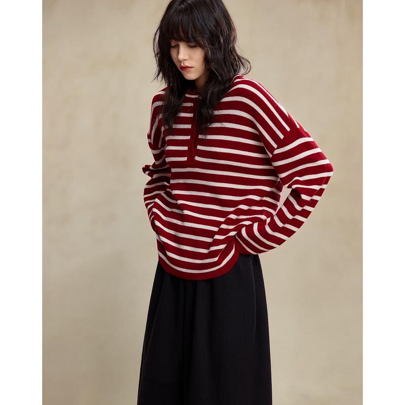 

Женский ретро-свитер в полоску из шерсти ягненка с полупланкой L