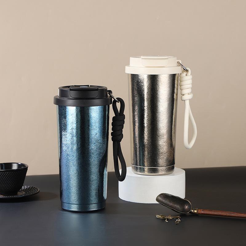 Kaffeebecher tragbar hochwertig Eisblumen-Titanbecher mit tragbarem Outdoor-Thermosbecher mit großem Fassungsvermögen