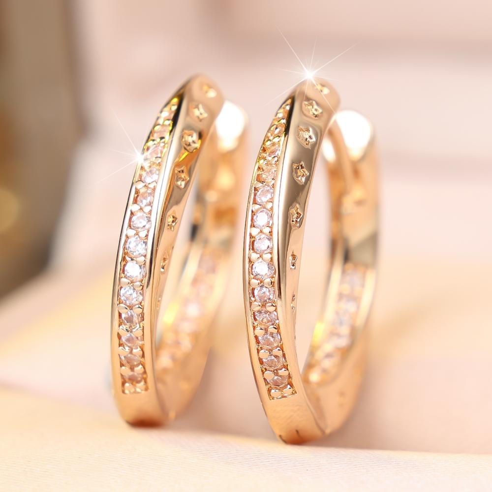 Elegant Two Colors Available Star Pattern Zircon Hoop Earrings for Women Daily Wear and Party