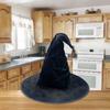 Black Velvet Witch Hat for Halloween Stylish Cosplay Accessory with Broomstick Design, Perfect for Costume Parties & Themed Events, Without Battery