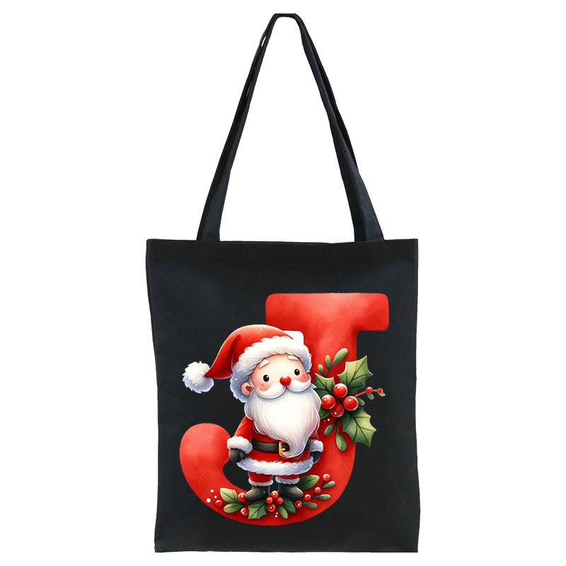 English letters A-Z Christmas number print student casual canvas tote bag