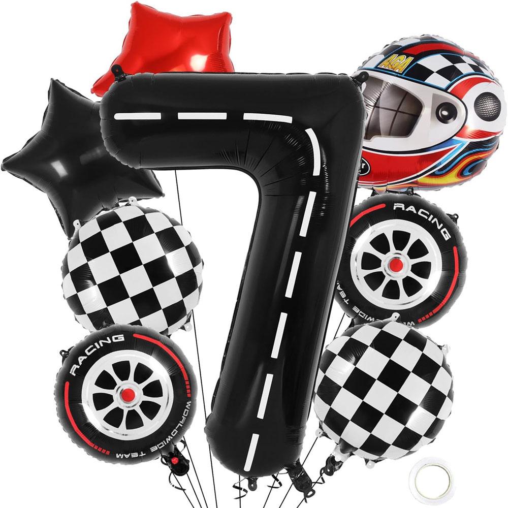 8Pcs Motor Helmet Balloon Wheel Tire Racing Balloons Birthday Decor Boys Race Car Dirt Bike Motorcross Hot Wheel Party Supplies