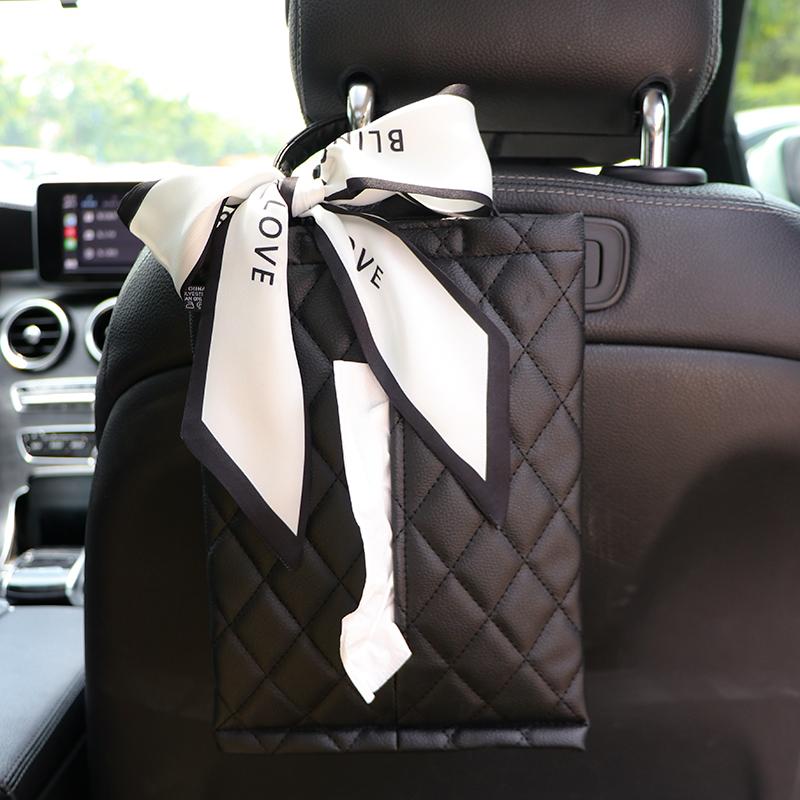 Fashion Silk Ribbon Bowknot Car Back Seat Headrest Tissue Holder Auto Hanging Paper Towel Bag Cover Styling Car Accessories