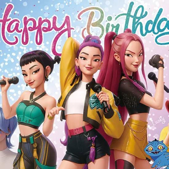 Yousheng Background Cloth Demon Movie Hunters Happy Birthday Banner Backdrop Hanging Cloth Decoration Kids Party Supplies