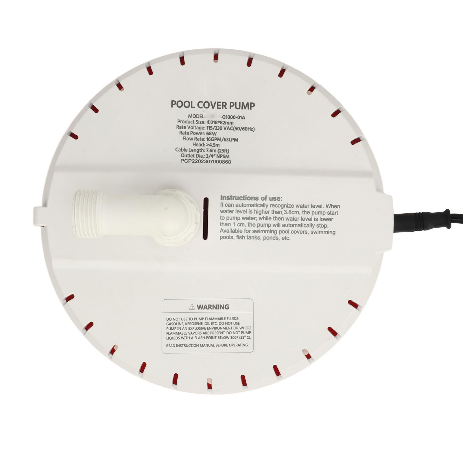 

Yachet Submersible Pump 115 230VAC Multifunction Water Level Sensing Horizontal Pool Cover Pump for Boat