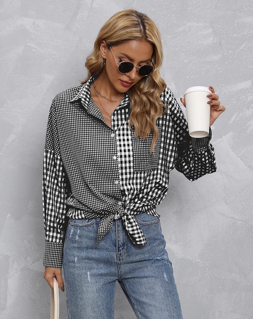 Women's Casual Plaid Shirt Long Sleeve Loose Fit Button Down Top with Multiple Color Options