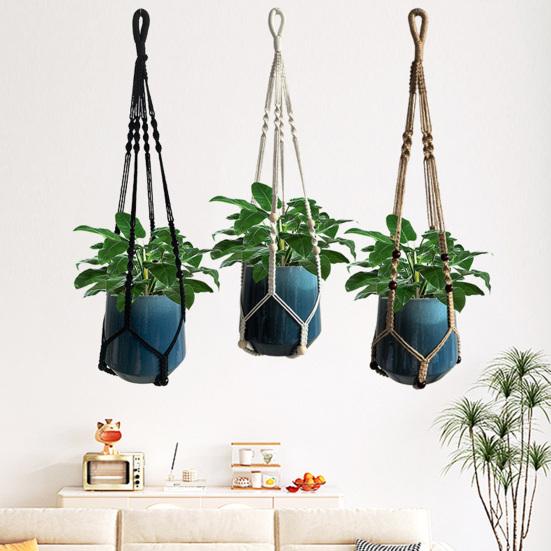 Geantă Netă pentru Ghiveci de Flori Suspendat de 35 Inch Suport pentru Plantator Împletit Manual Stil Nordic Coș de Perete din Frânghie de Cânepă pentru Ghiveci de Flori Plantă Verde Horticolă