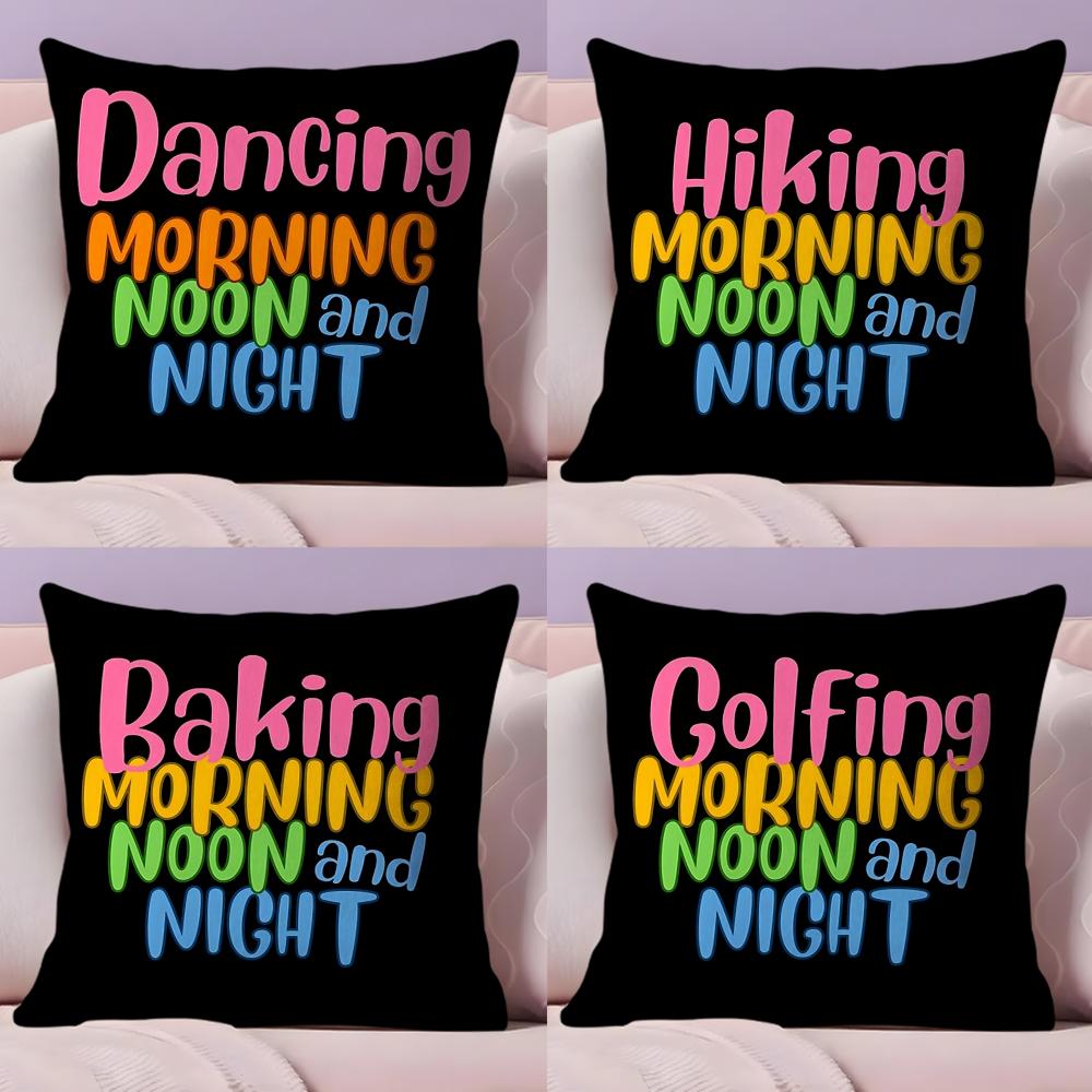 Morning Noon Cushion Cover Plush Fabric Soft Double-Sided Printed Invisible Zipper Sofa Pillow Case Home Decor