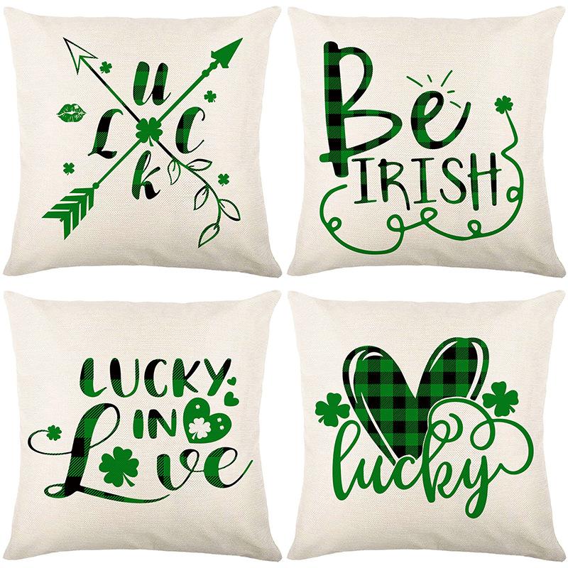 Combination Festival Cushion St. Patrick's Day Cushion Green Plaid Four-leaf Clover Sofa Cushion