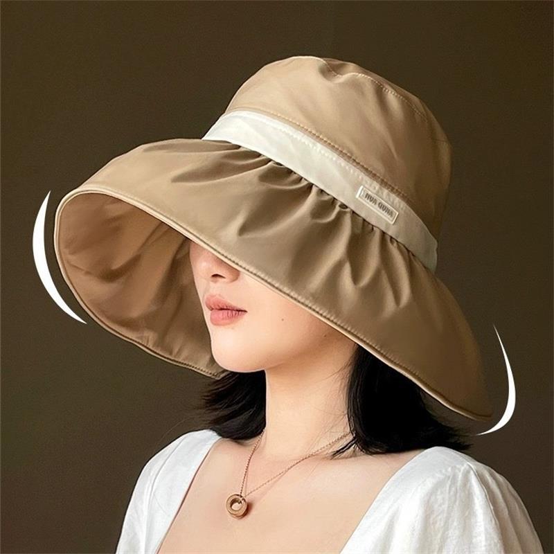 Women's Summer Sun Protection Bucket Hat UV-Protective Korean Style Wide Brim Sun Hat for Outdoor Travel
