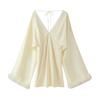 Womens Elegant Satin V-Neck Dress With Feather Detail Slim Fit 2025
