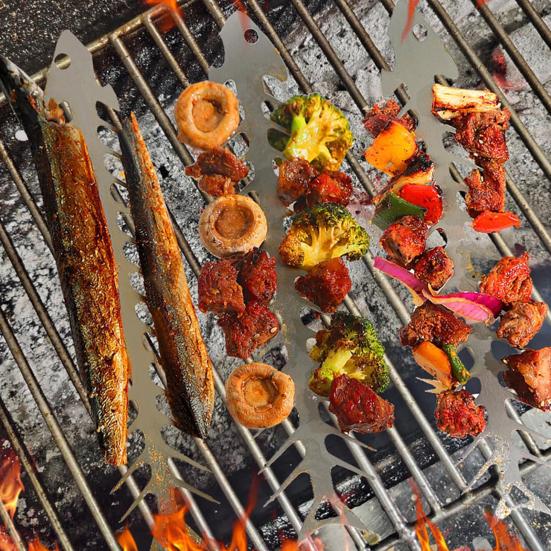 Barbecue Skewer Stainless Steel Roasting Fork Fish Bone Shape Outdoor Barbecue Skewer Non-stick Grill Fork