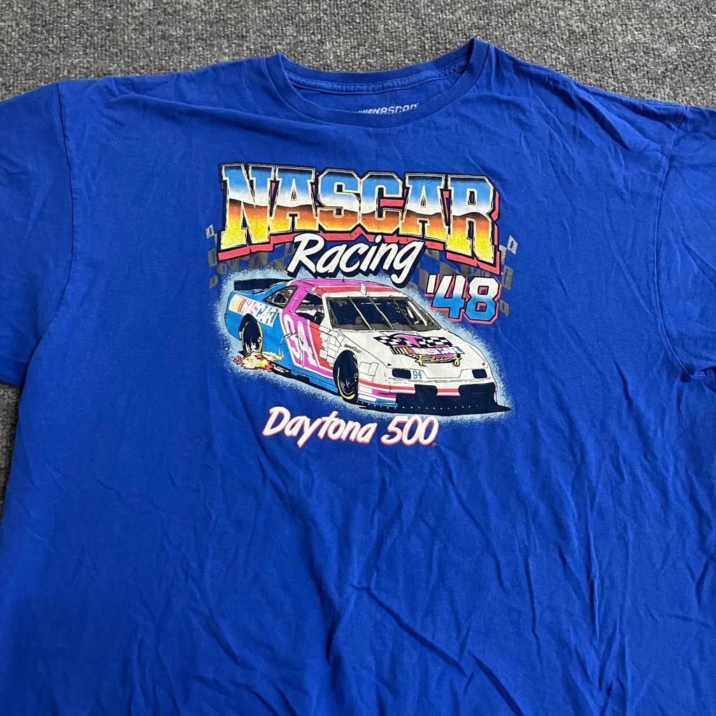 NASCAR T-Shirt Mens XXL Blue Daytona 500 Racing Graphic Crew Neck Short Sleeve