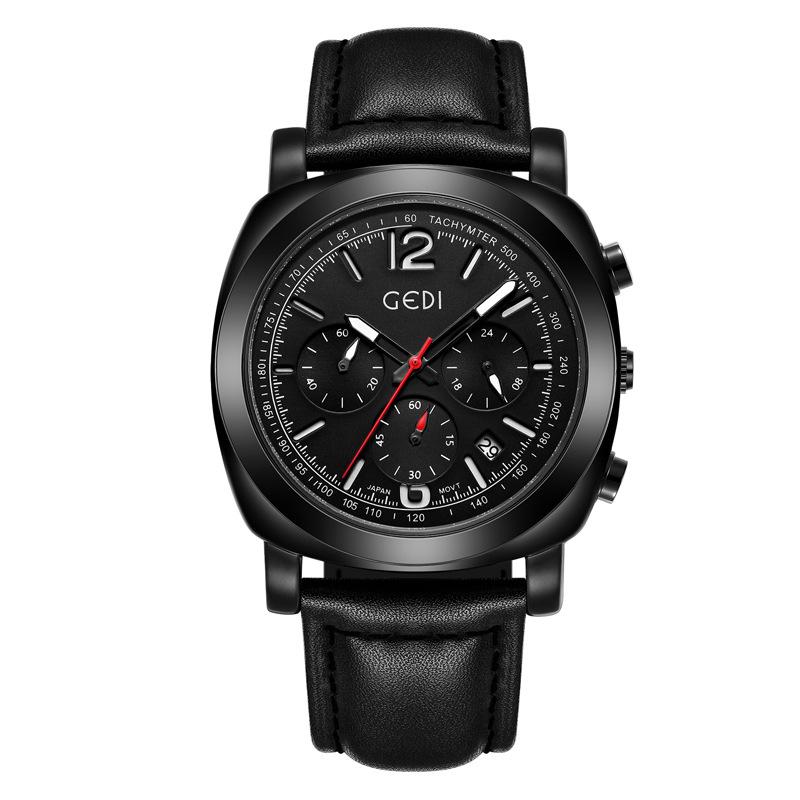 Three-Eye Six-Pin High-End Men S Watch Multi-Function Chronograph Calendar Leather Watch Men S Business Watch