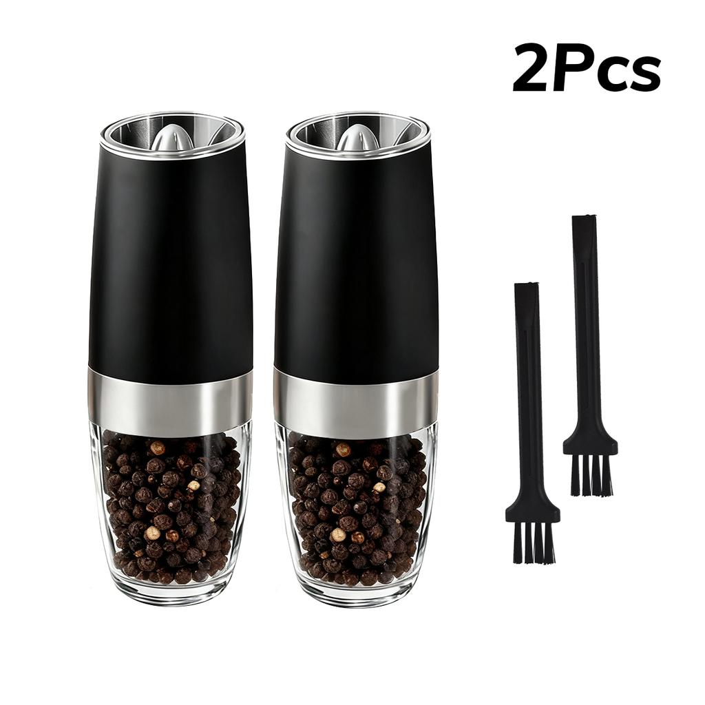 1/2pcs Gravity Electric Pepper and Salt Stainless Steel Grinder Set with Adjustable Coarseness Operated LED Light